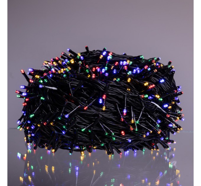 Гирлянда Нить уличная 1000 LED 100 м на солнечной батарее черная, мультиколор