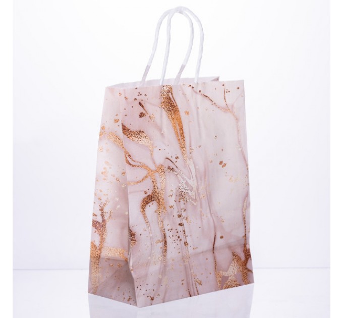 Подарунковий пакет крафтовий 12 штук в упаковці 15*8*21 см, рожевий