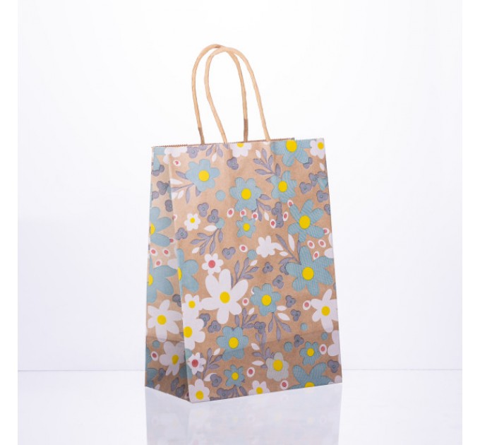 Подарунковий пакет 15*8*21 см крафтовий 12 штук в упаковці, блакитний