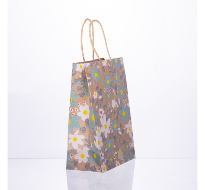 Подарунковий пакет 15*8*21 см крафтовий 12 штук в упаковці, блакитний