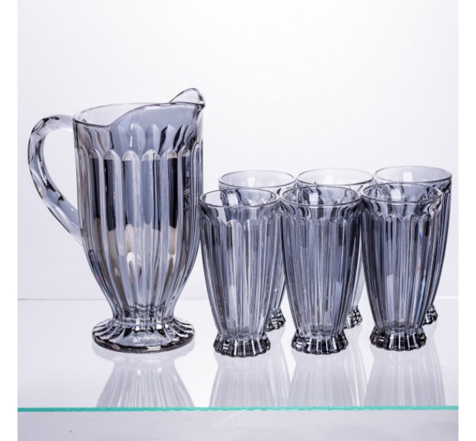 Набор для напитков кувшин и 6 стаканов из толстого стекла, серый