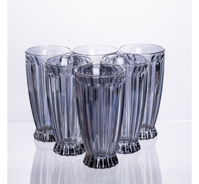 Набор для напитков кувшин и 6 стаканов из толстого стекла, серый