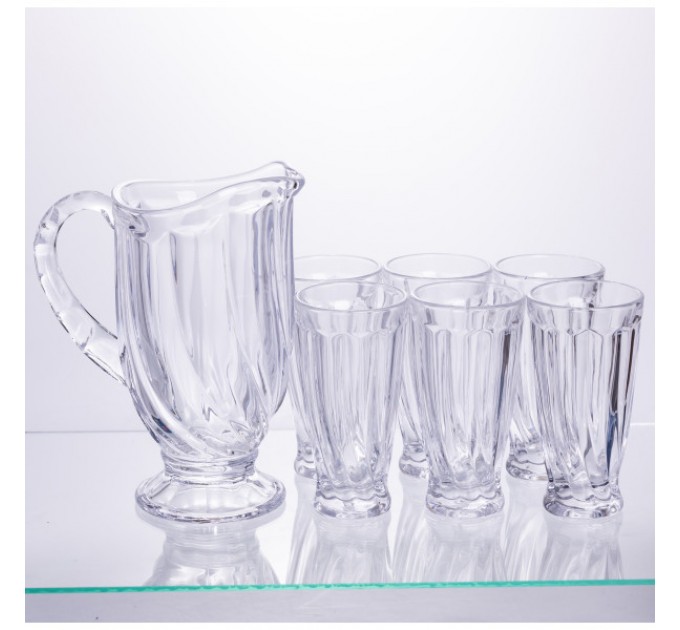Набор для напитков кувшин и 6 стаканов из толстого стекла, прозрачный