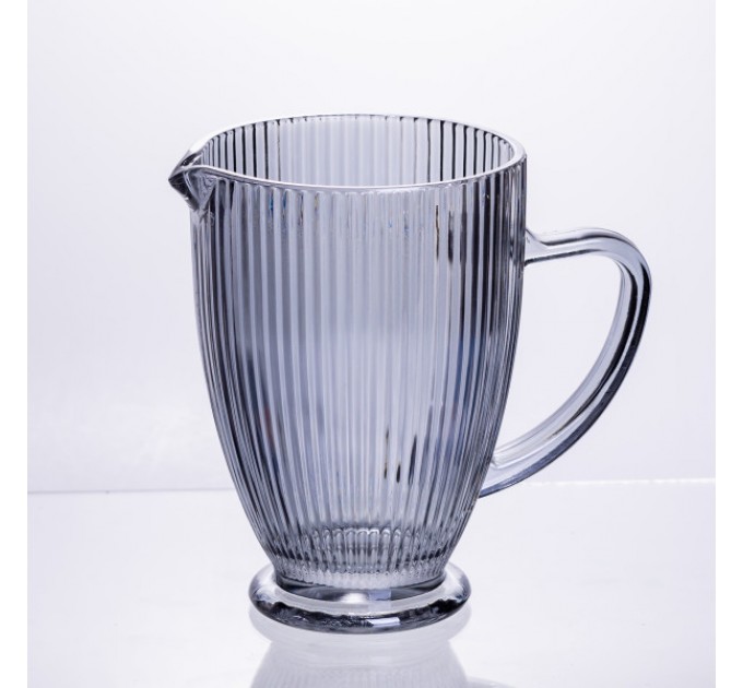 Кувшин для напитков 1,2л фигурный прозрачный ребристый из толстого стекла, серый Кувшин для напитков 1,2л фигурный прозрачный ребристый из толстого стекла, серый