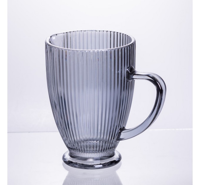 Кувшин для напитков 1,2л фигурный прозрачный ребристый из толстого стекла, серый