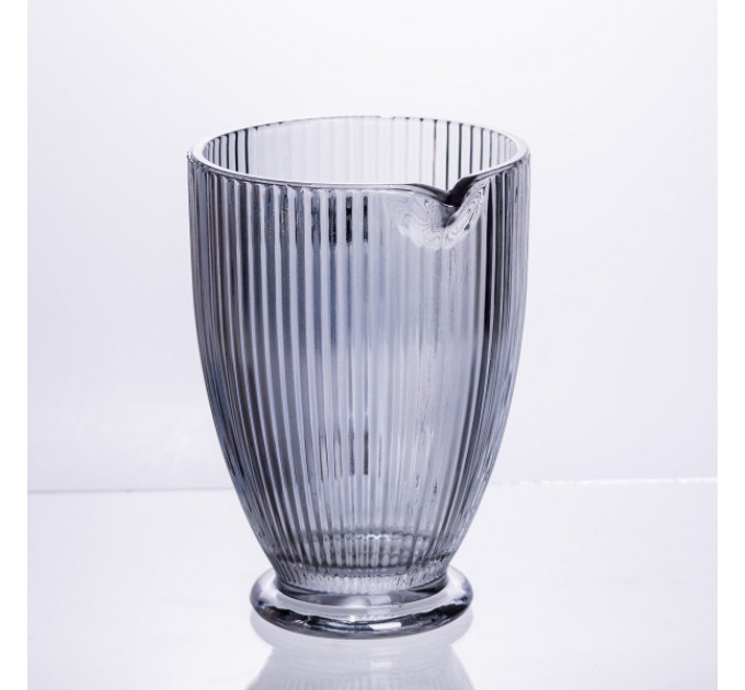 Кувшин для напитков 1,2л фигурный прозрачный ребристый из толстого стекла, серый