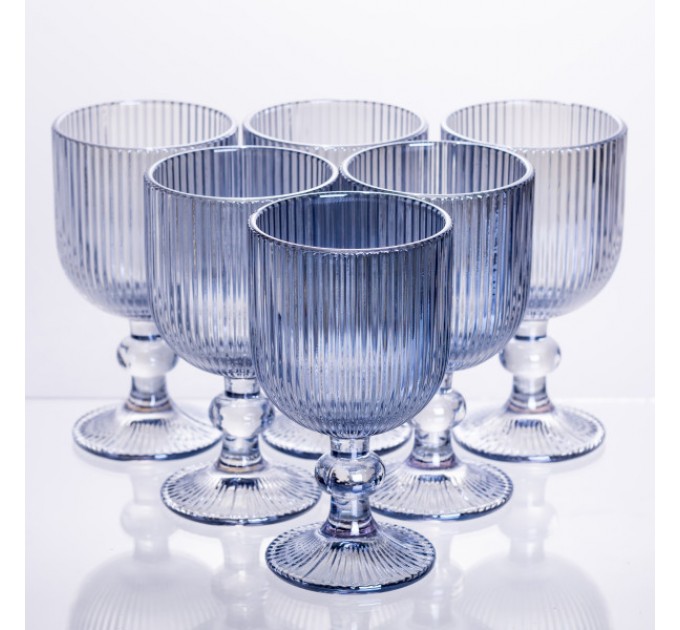 Набір келихів для вина 6 штук по 220 мл рельєфних, блакитний