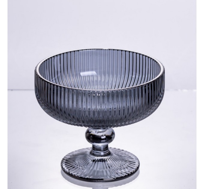 Набір креманок на ніжці 6 штук по 400 мл ребристих, сірий