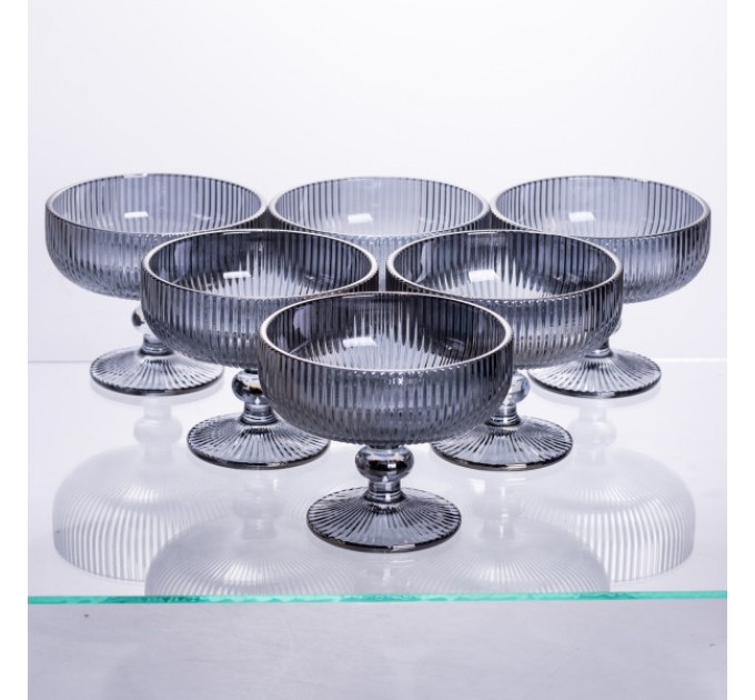 Набір креманок на ніжці 6 штук по 400 мл ребристих, сірий