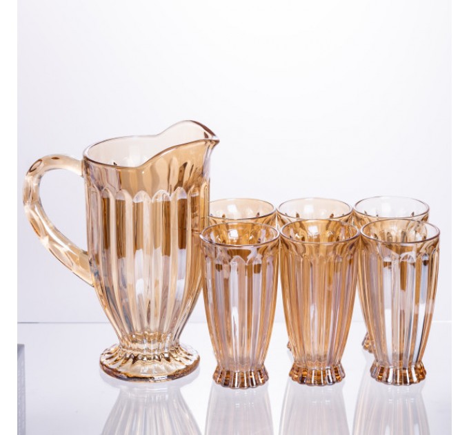 Набір для напоїв глечик та 6 склянок із товстого скла, коричневий