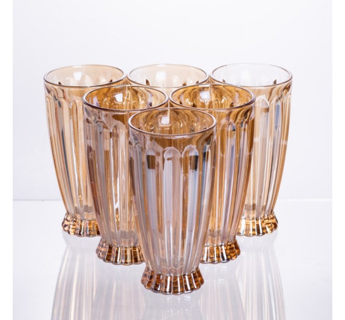 Набір для напоїв глечик та 6 склянок із товстого скла, коричневий