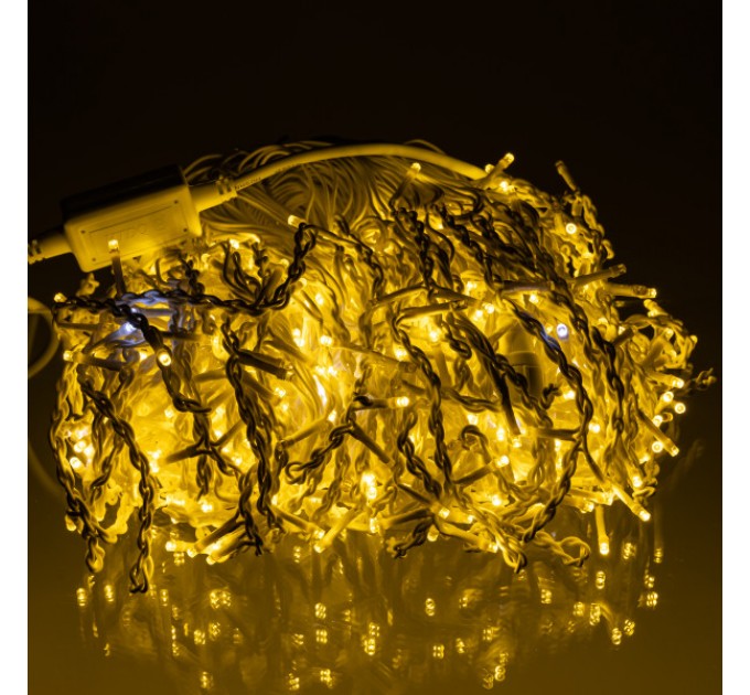Гірлянда Бахрома вулична 600 LED 36 м від мережі біла нитка, жовтий