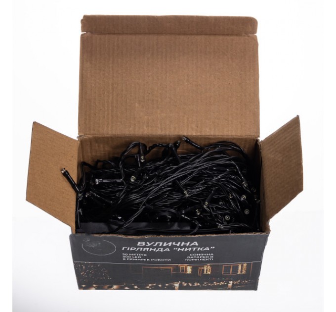 Гирлянда Нить уличная 300 LED 30 м на солнечной батарее черный, белый