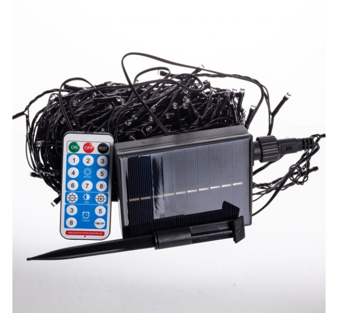 Гирлянда Нить уличная 300 LED 30 м на солнечной батарее черный, белый