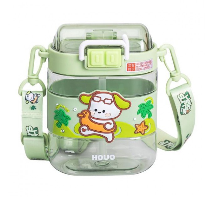 Дитяча пляшка для води Hello Summer 560 мл з ремінцем, зелений