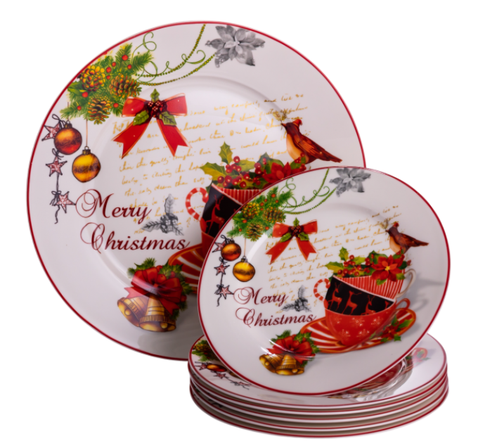 Набір тарілок Merry Christmas порцелянових 7 штук 26,5/19 см