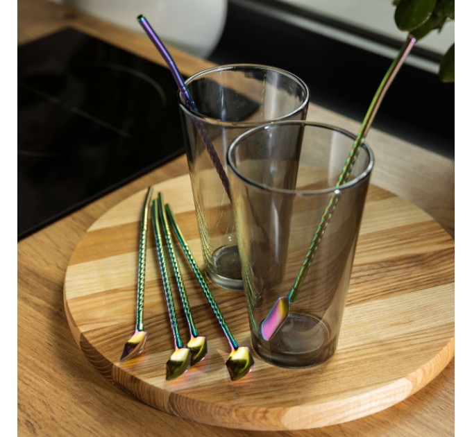 Набір соломинок-ложок багаторазових 6 штук із нержавіючої сталі, зелений