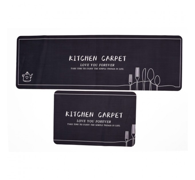 Набір килимків для кухні 2шт 116*38см/57*38 см, чорний Набір килимків для кухні 2шт 116*38см/57*38 см, чорний