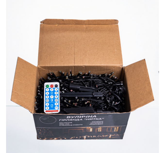 Гирлянда Нить уличная 1000 LED 100 м на солнечной батарее черная, мультиколор