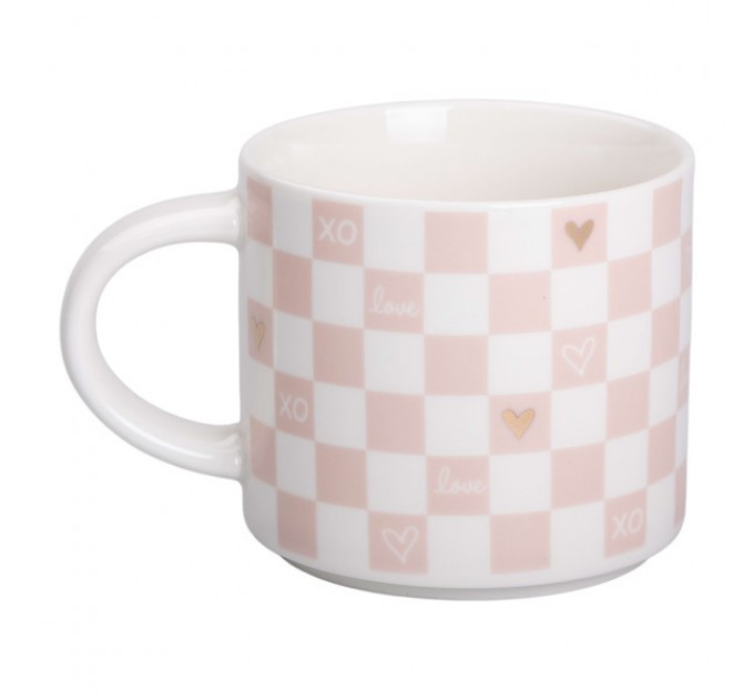 Чашка керамічна 350 мл, білий з рожевим