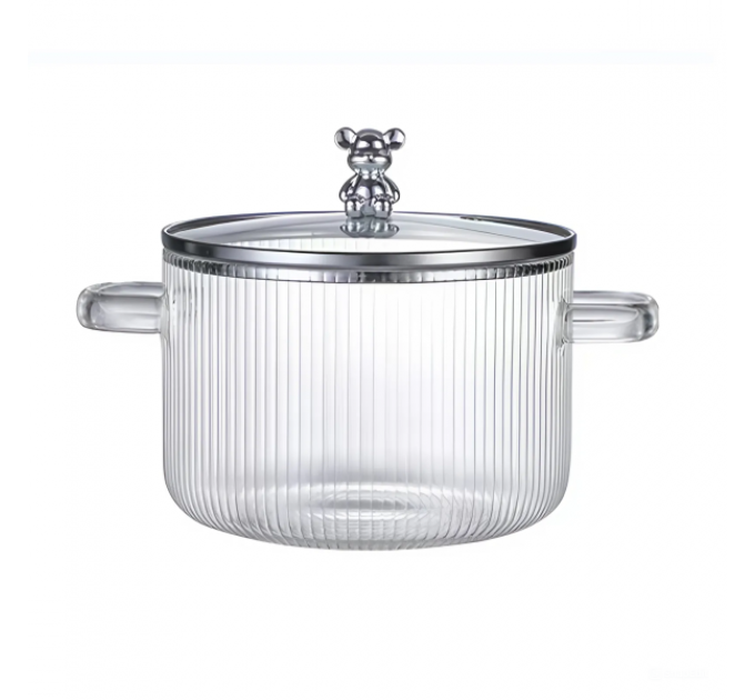 Кастрюля стеклянная жаропрочная 1,8 л для электрической и газовой плиты, хром Кастрюля стеклянная жаропрочная 1,8 л для электрической и газовой плиты, хром