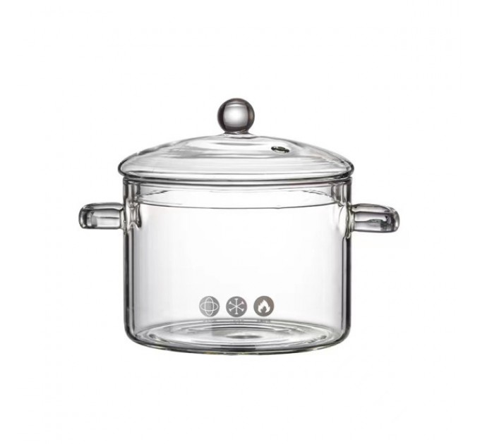 Кастрюля стеклянная жаропрочная 1,9 л для электрической и газовой плиты, прозрачная Кастрюля стеклянная жаропрочная 1,9 л для электрической и газовой плиты, прозрачная