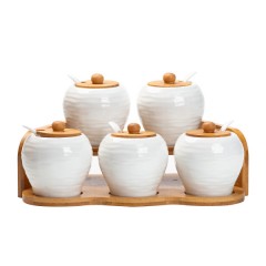 Набір баночок для сипучих продуктів 5 штук по 250 мл на бамбуковій підставці