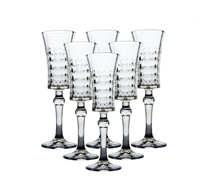 Набір келихів для шампанського на високій ніжці під кришталь 6 штук по 145 мл, прозорий