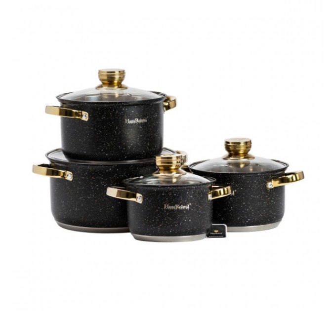Набор кастрюль Haus Roland из нержавеющей стали 6,1/3,9/2,8/2,1 л, черный гранит Набор кастрюль Haus Roland из нержавеющей стали 6,1/3,9/2,8/2,1 л, черный гранит