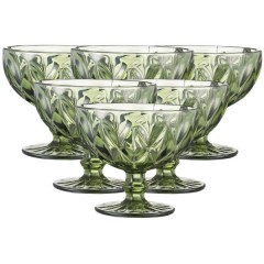 Набір креманок фігурних гранованих із товстого скла 6 штук, зелений