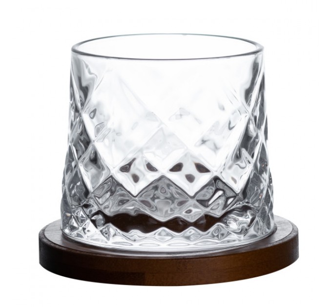 Склянка-дзига для віскі 300 мл з бамбуковою підставкою, diamond