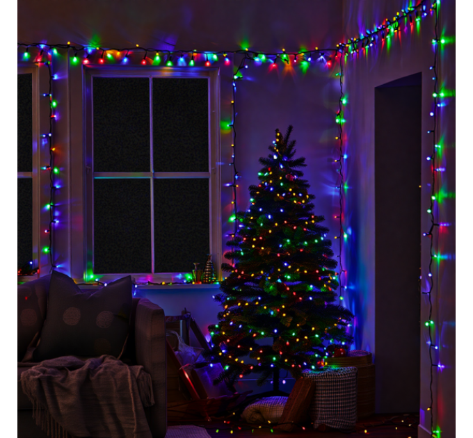 Гірлянда Нитка вулична 500 LED 50 м чорна, мультиколор