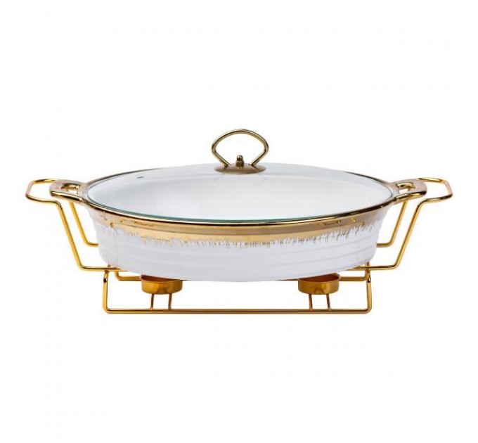 Мармітниця порцелянова 2 л овальна на підставці з підігрівом, білий Мармітниця порцелянова 2 л овальна на підставці з підігрівом, білий