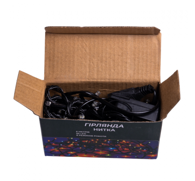 Гірлянда Нитка 50 LED 6 м чорна, білий