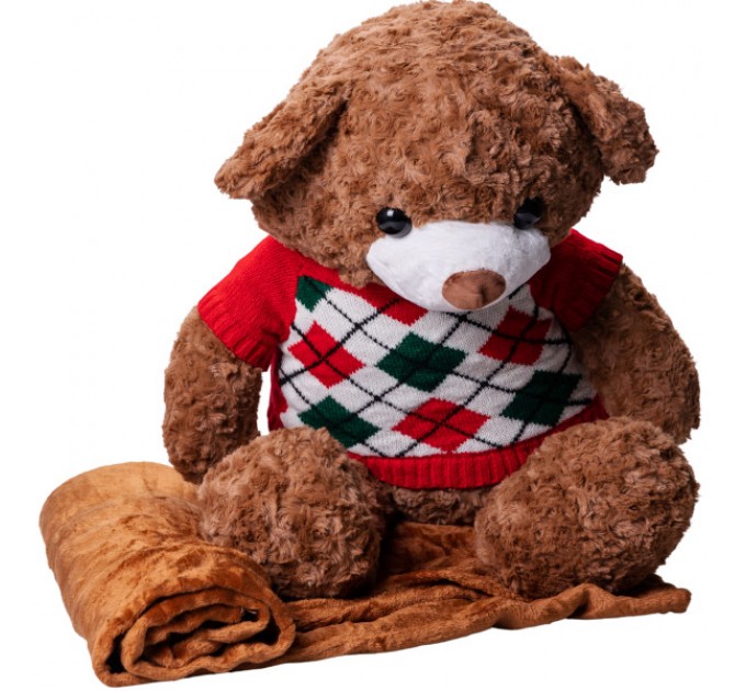 М'яка іграшка Ведмедик у червоному светрі з пледом 110*150см, коричневий