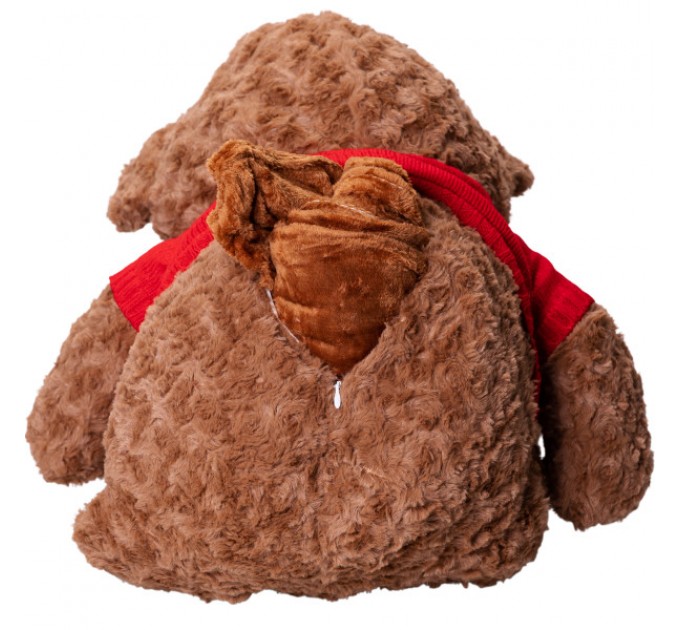 М'яка іграшка Ведмедик у червоному светрі з пледом 110*150см, коричневий