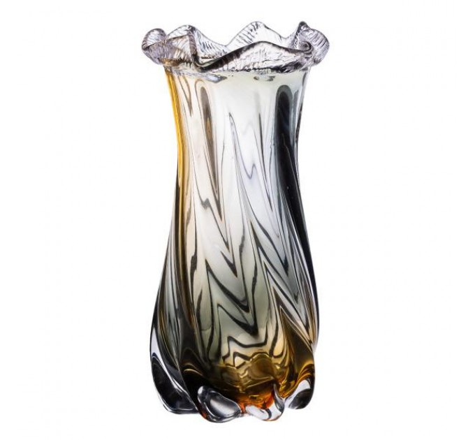 Ваза ручной работы Lilly стеклянная 26 см, желто-серый