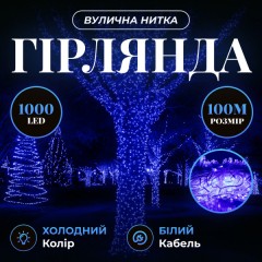Гірлянда Нитка вулична 1000 LED 100 м біла, синій
