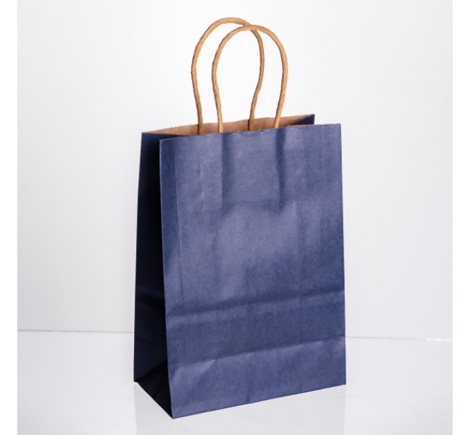 Подарунковий пакет крафтовий 15*8*21 см 12 штук в упаковці, синій