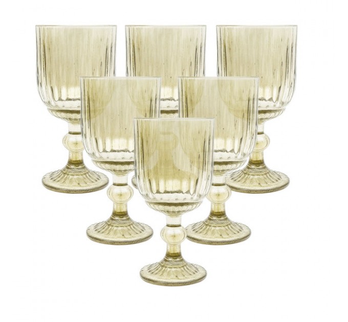 Набір келихів для вина 6 штук по 220 мл на ніжці ребристі, зелений