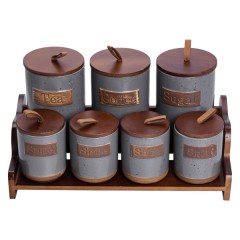 Набір банок для сипучих продуктів 7 штук по 300/800 мл на бамбуковій підставці, сірий