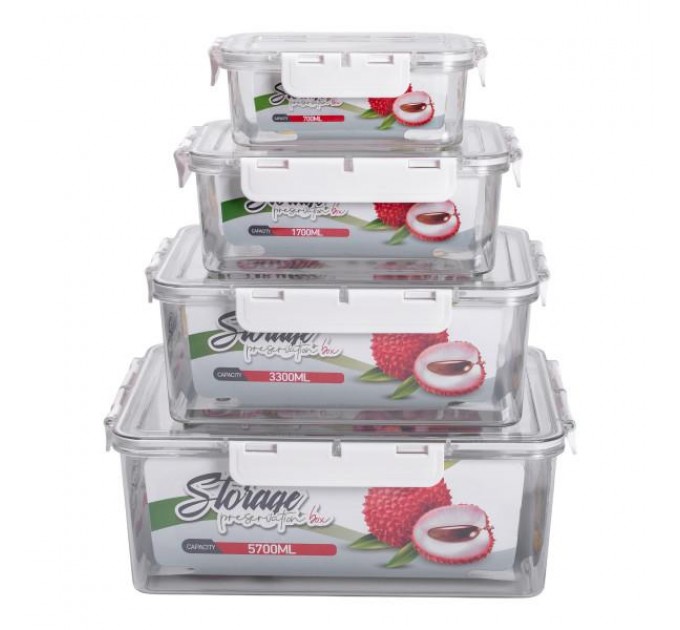 Набор прямоугольных контейнеров для хранения 4 штуки, белый.