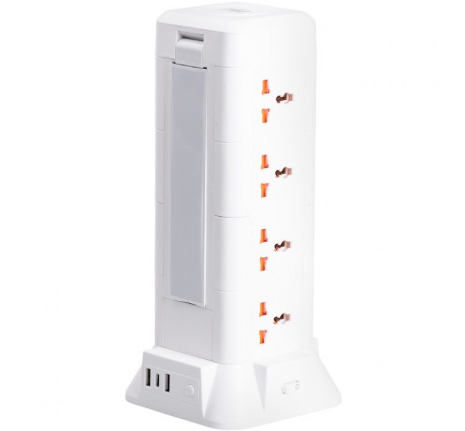 Мережевий фільтр-подовжувач TOWER 12 розеток LED-лампа 3USB + 1PD 2,8 метра
