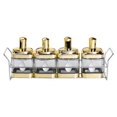 Набір банок для сипучих продуктів 4 штуки по 350 мл з ложкою на підставці, золото