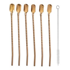 Набір соломинок-ложок багаторазових 6 штук із нержавіючої сталі, бронза