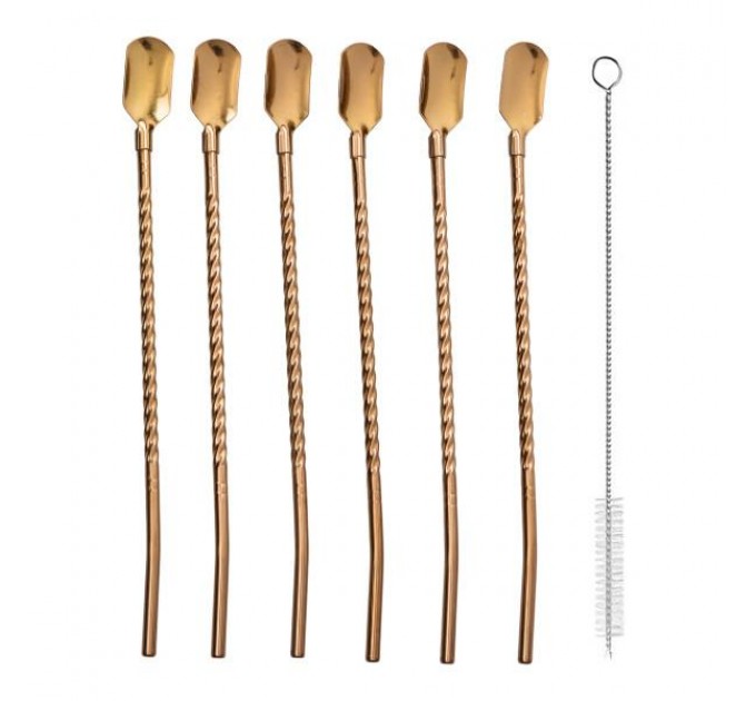 Набір соломинок-ложок багаторазових 6 штук із нержавіючої сталі, бронза