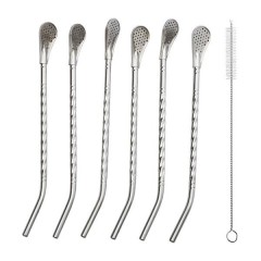 Набір бомбілій для мате 6 штук із нержавіючої сталі, хром