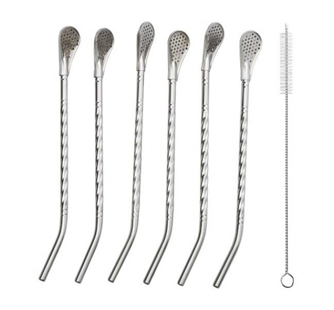 Набор бомбели для мате 6 штук из нержавеющей стали, хром.