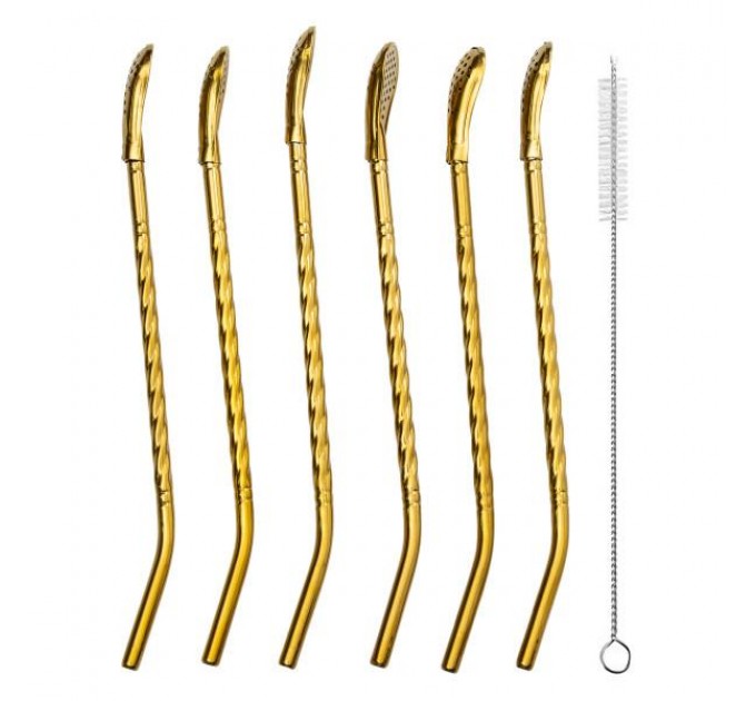 Набір бомбілій для мате 6 штук із нержавіючої сталі, золото