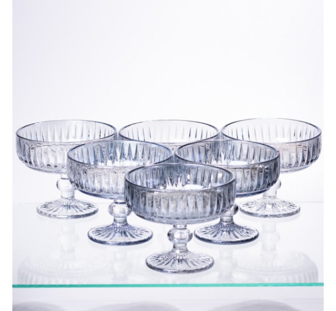 Набір креманок на ніжці 6 штук із товстого скла, блакитний